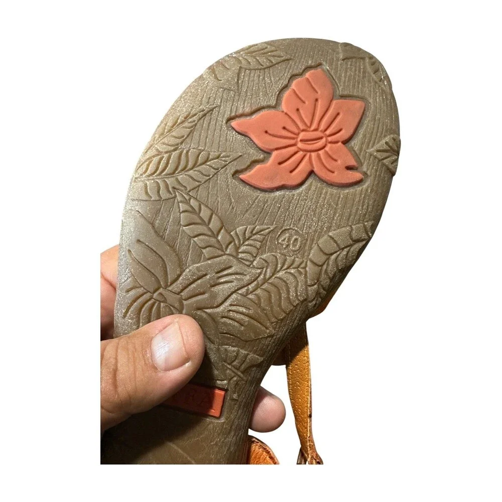 JAFA Sandals EU 40 US 9.5 Mary Jane Cut Out Floral Orange Leather Boho Boheim